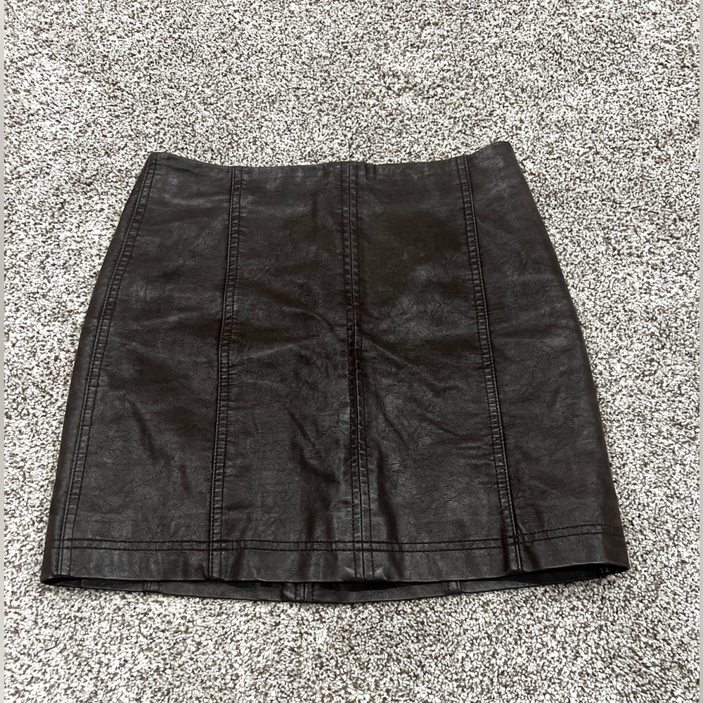 Free People - Faux Leather Brown Mini Skirt - 2